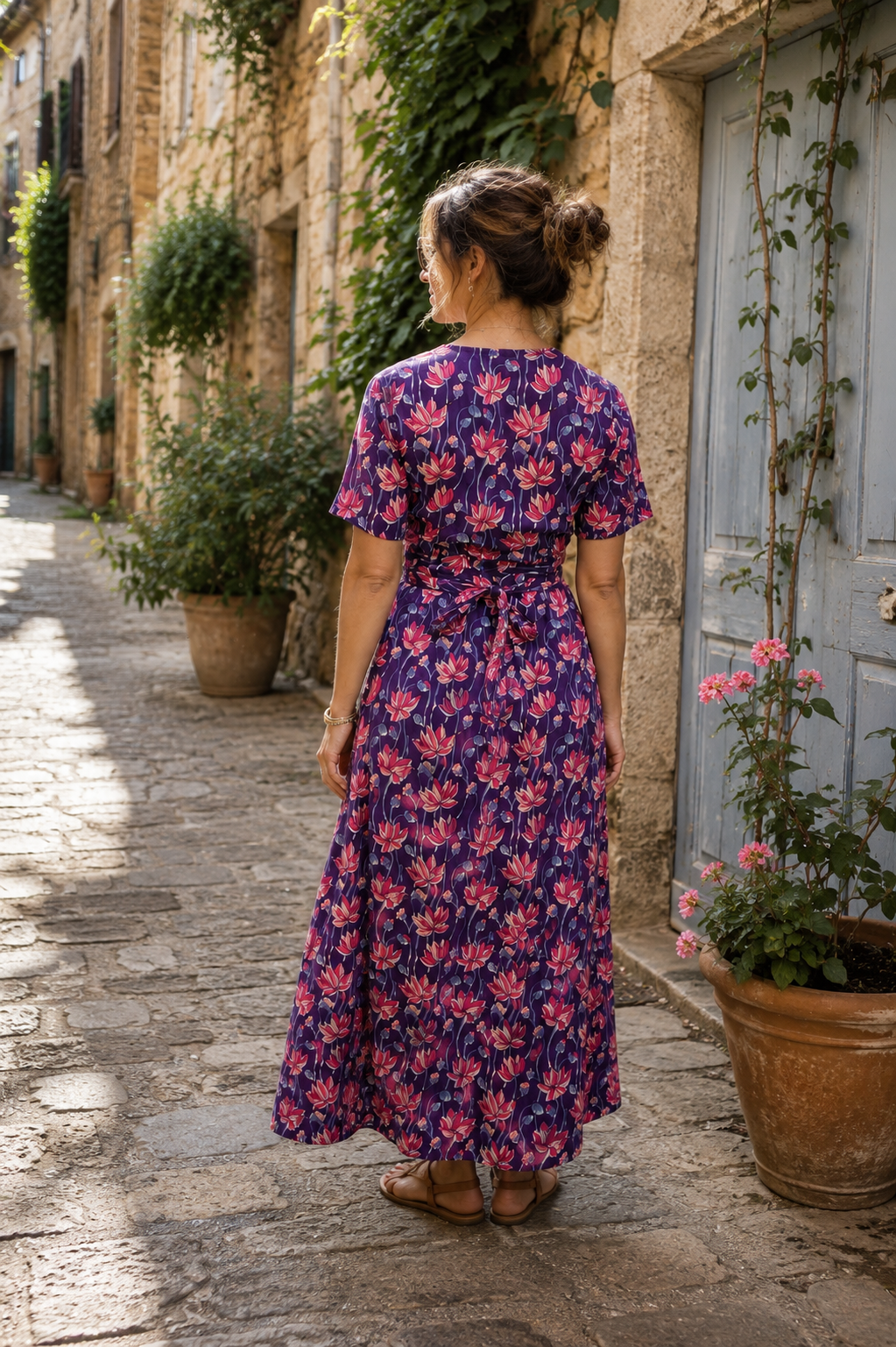 Robe longue Marjolaine Violet fleuri