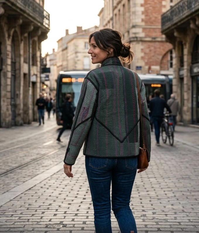 Veste Kantha réversible — Pièce unique n°038