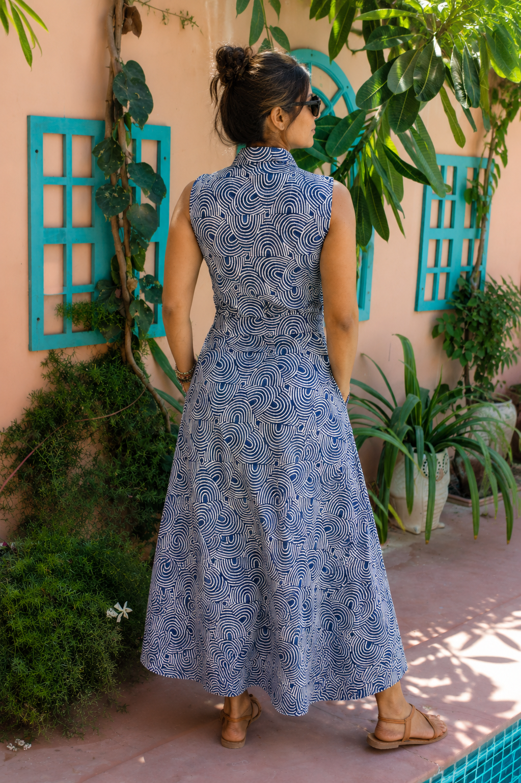 Robe longue Acacia Géométrique bleu