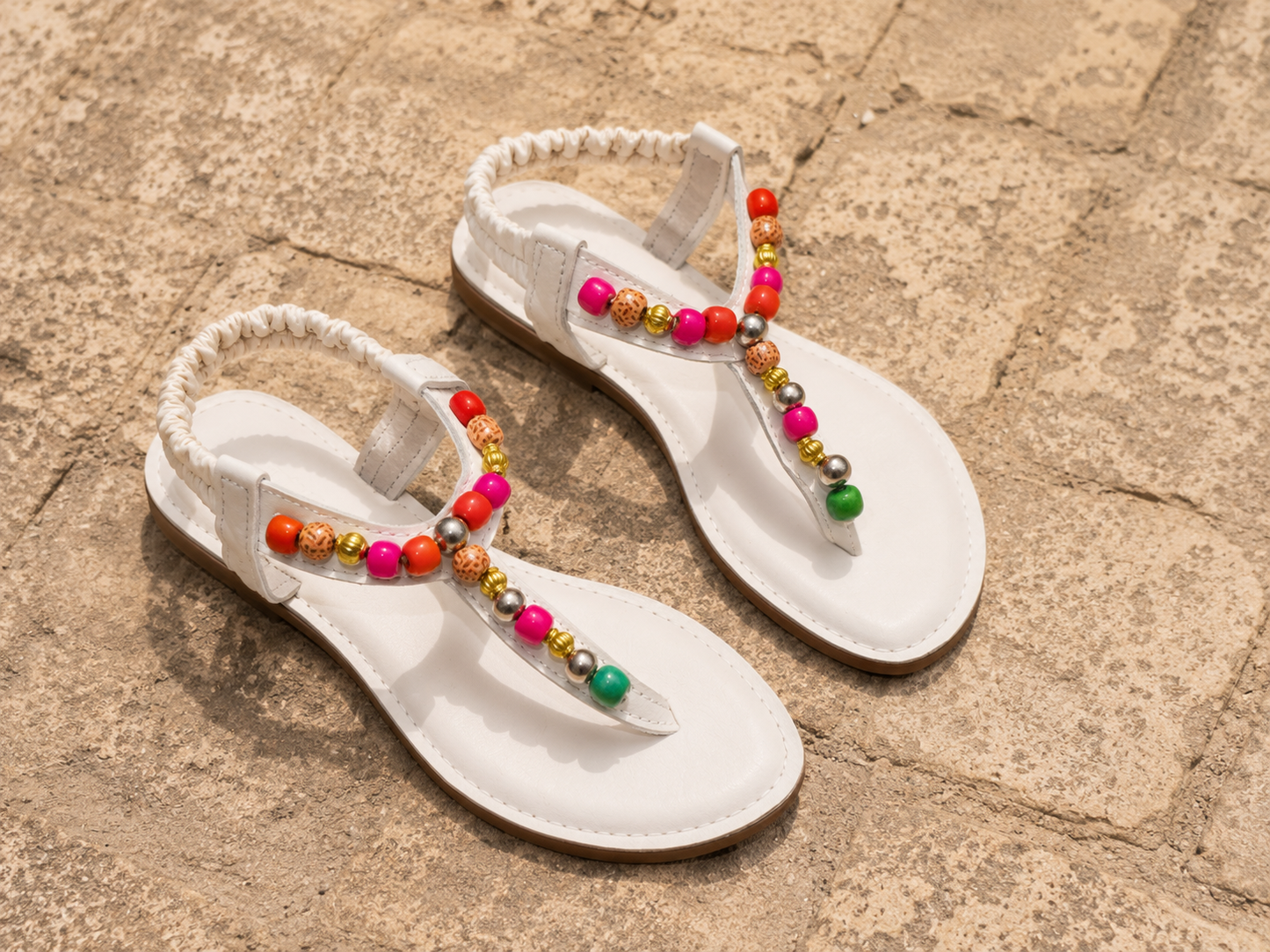 Sandales en cuir Blanche et Perle