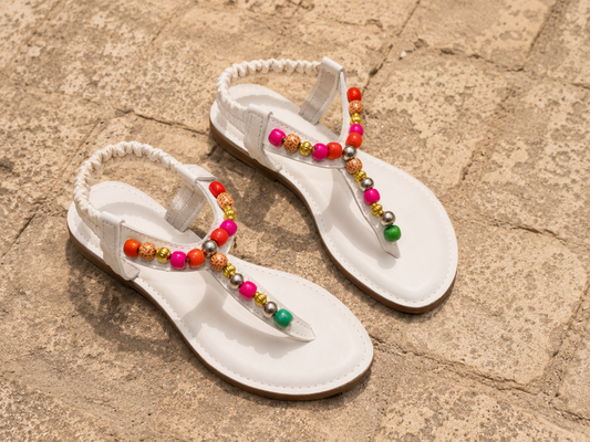 Sandales en cuir Blanche et Perle