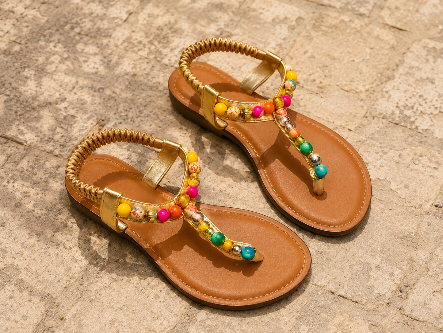 Sandales en cuir marron et Perle