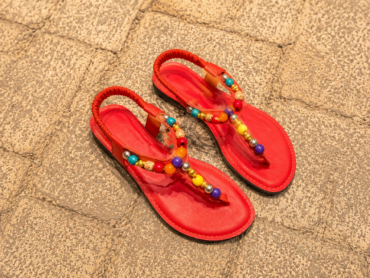 Sandales en cuir Orange et Perle