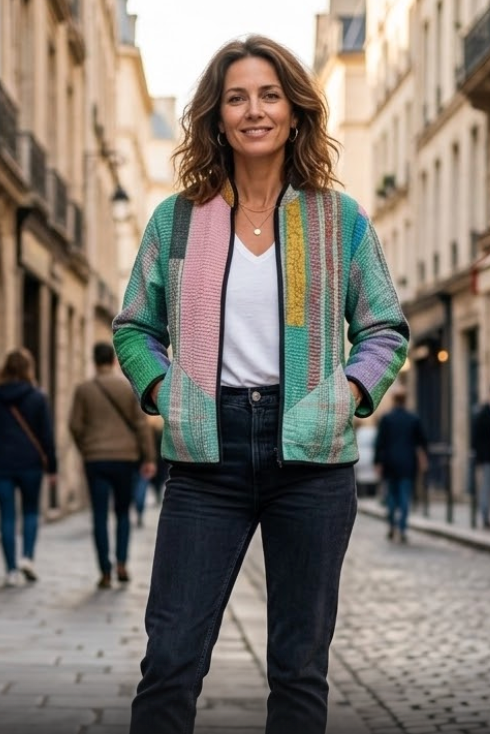Veste Kantha réversible — Pièce unique n°012