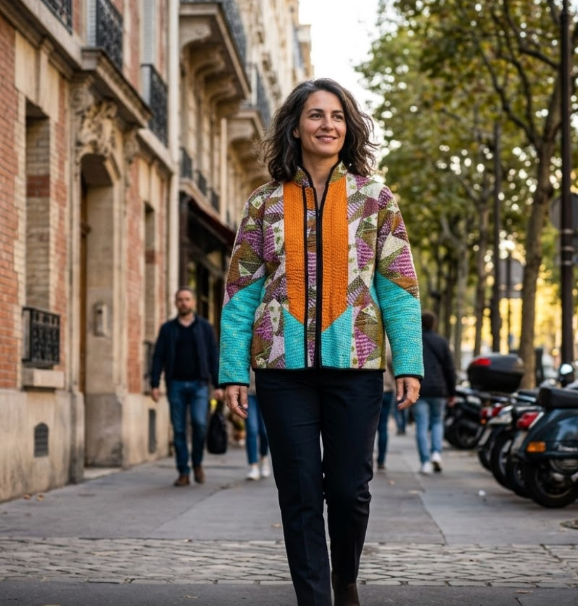 Veste Kantha réversible — Pièce unique n°018