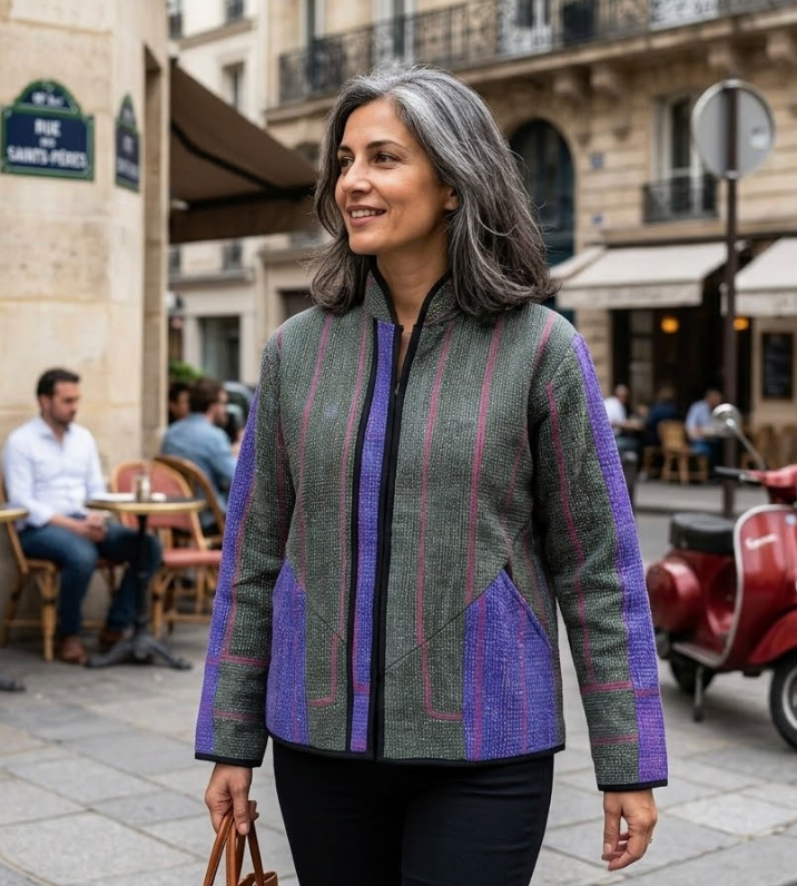Veste Kantha réversible — Pièce unique n°027
