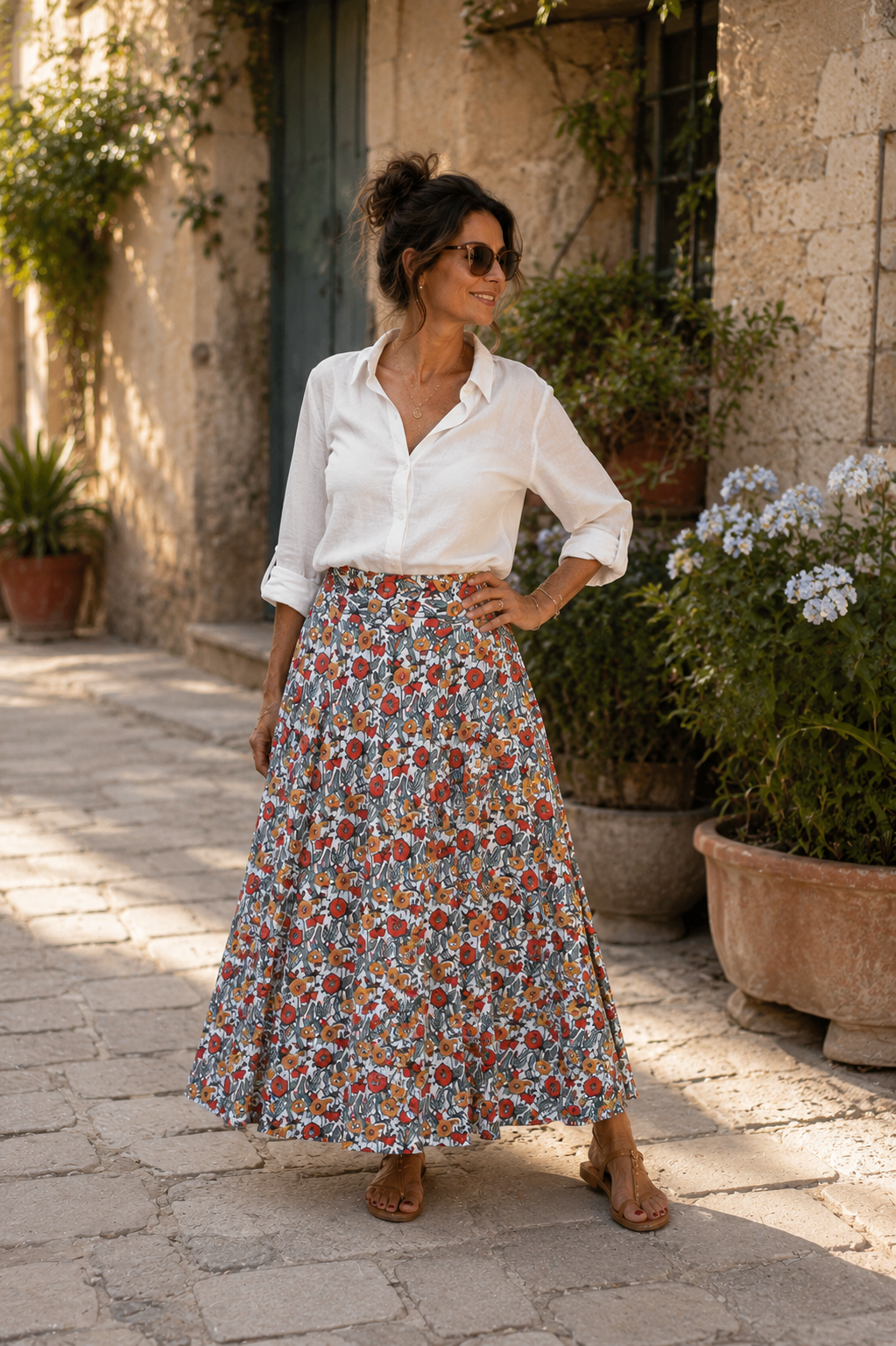 Jupe Longue Amarante Fleur