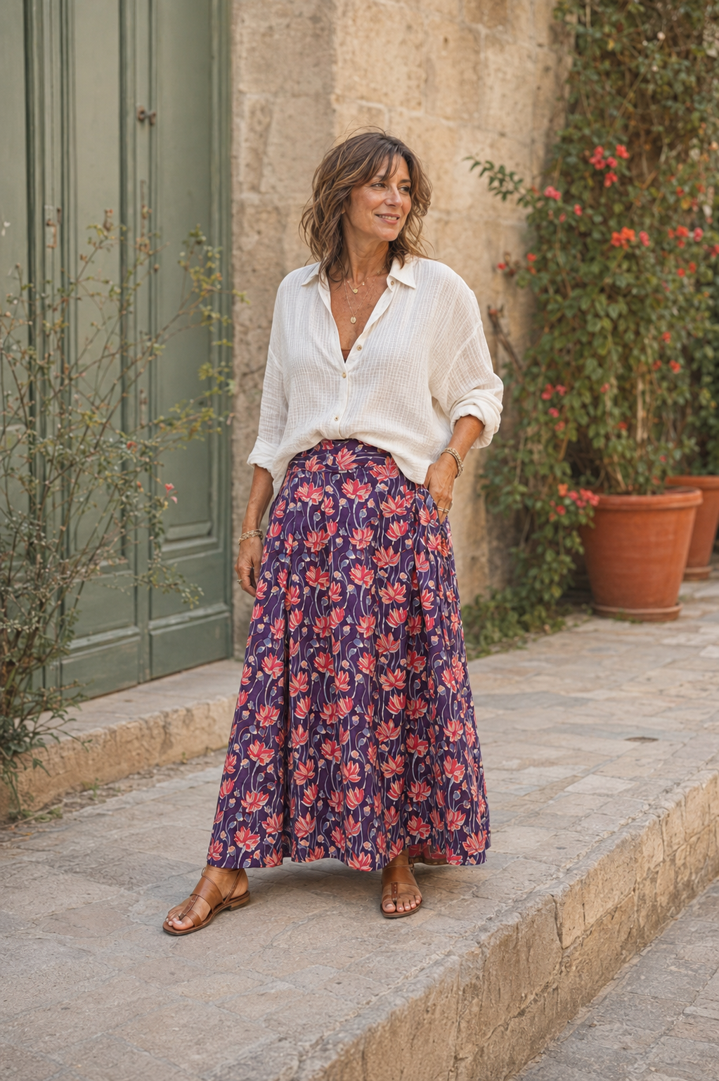 Jupe Longue Amarante Violet floral