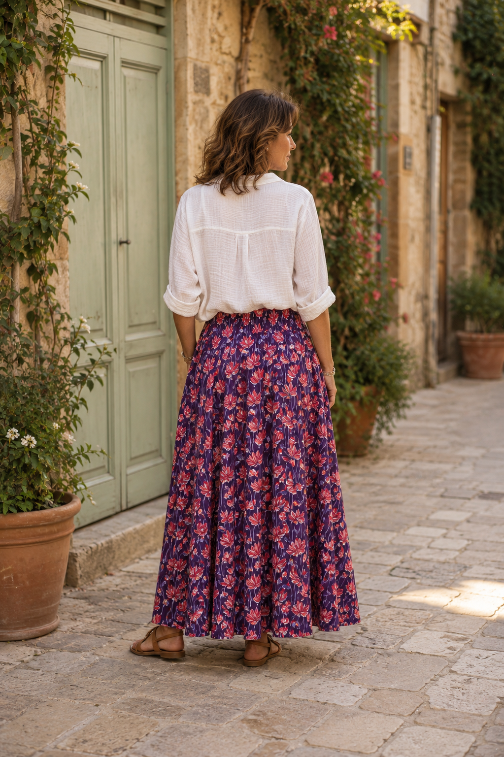 Jupe Longue Amarante Violet floral