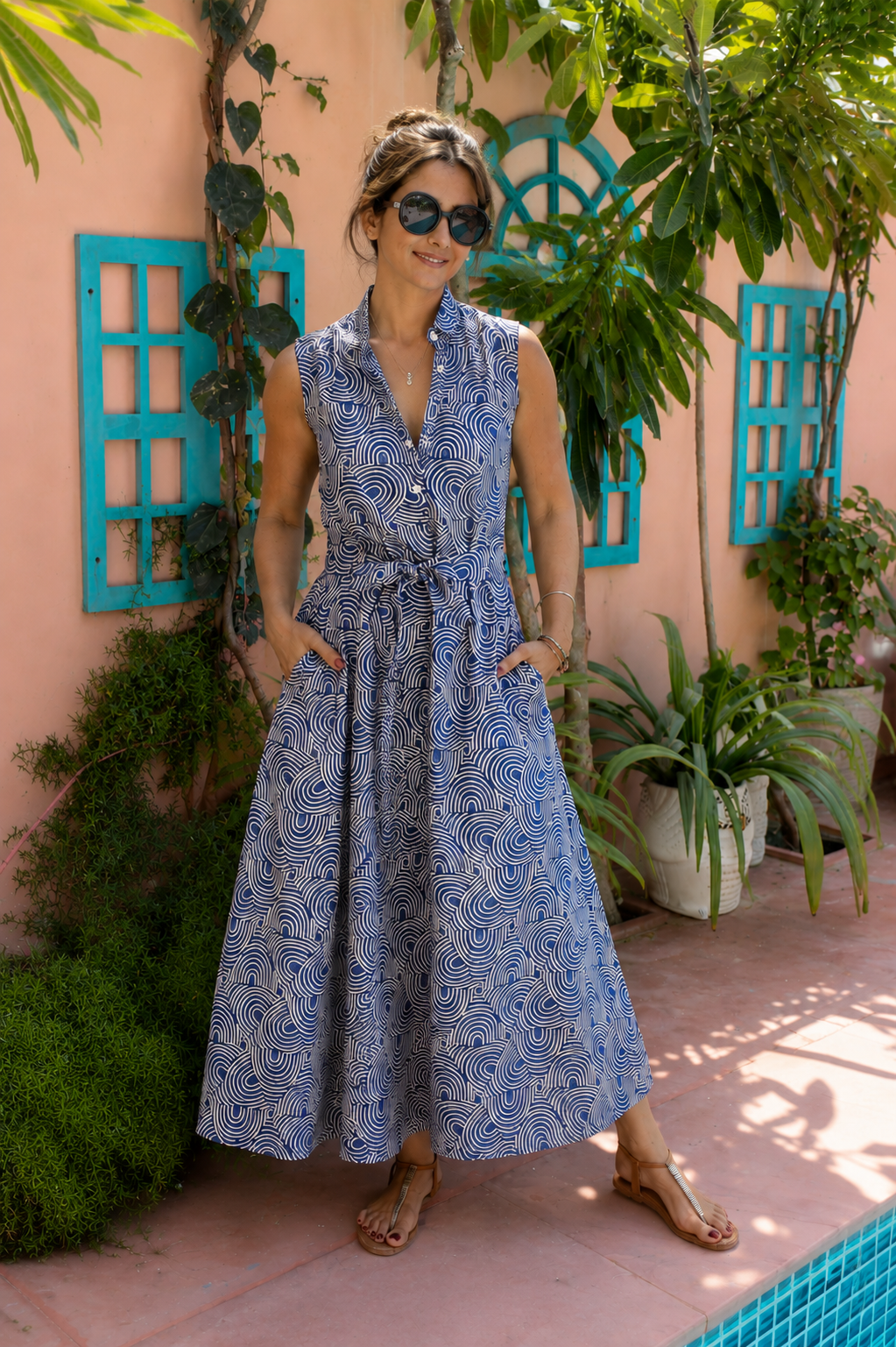 Robe longue Acacia Géométrique bleu