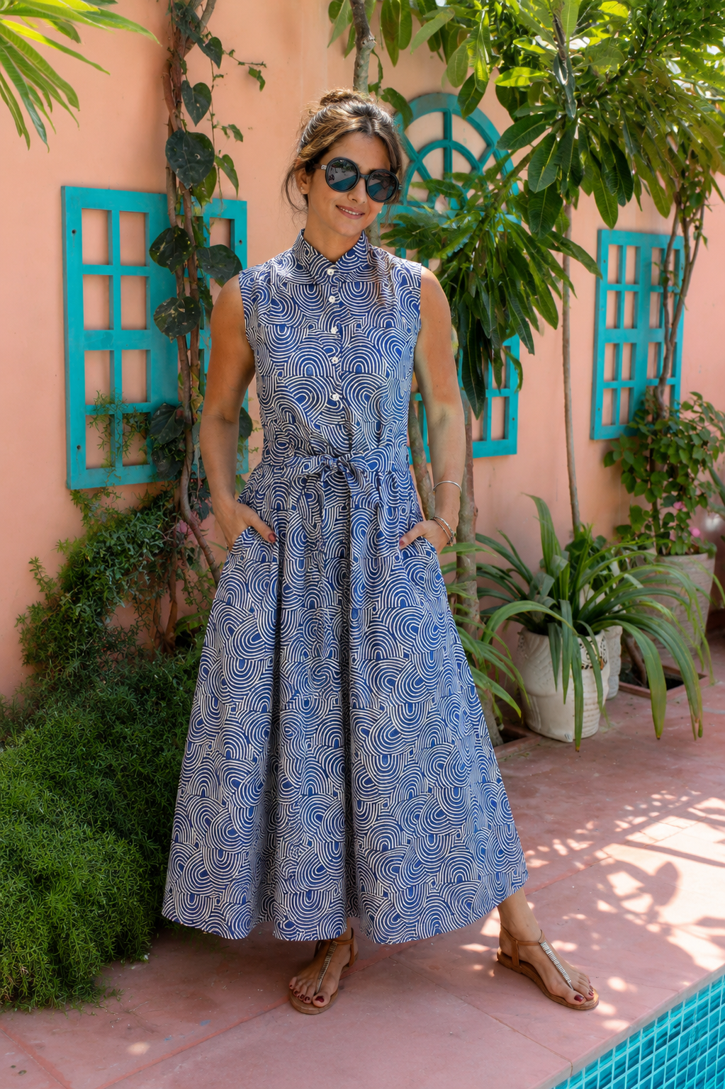 Robe longue Acacia Géométrique bleu