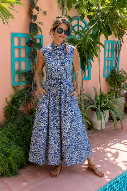 Robe longue Acacia Géométrique bleu
